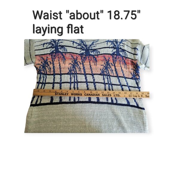 Free People Palm Tree Breeze Knit Ruched Sweater XS Pale Grey Blue Orange Top - Picture 13 of 16